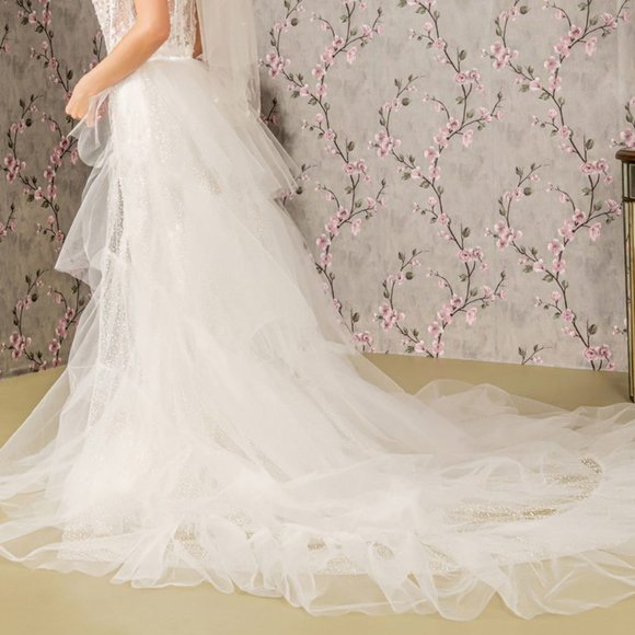 NEW LONG WEDDING SLEEVELESS MERMAID MESH DRESS EMBROIDERED WITH SEQUINS GL3425 - Picture 12 of 12